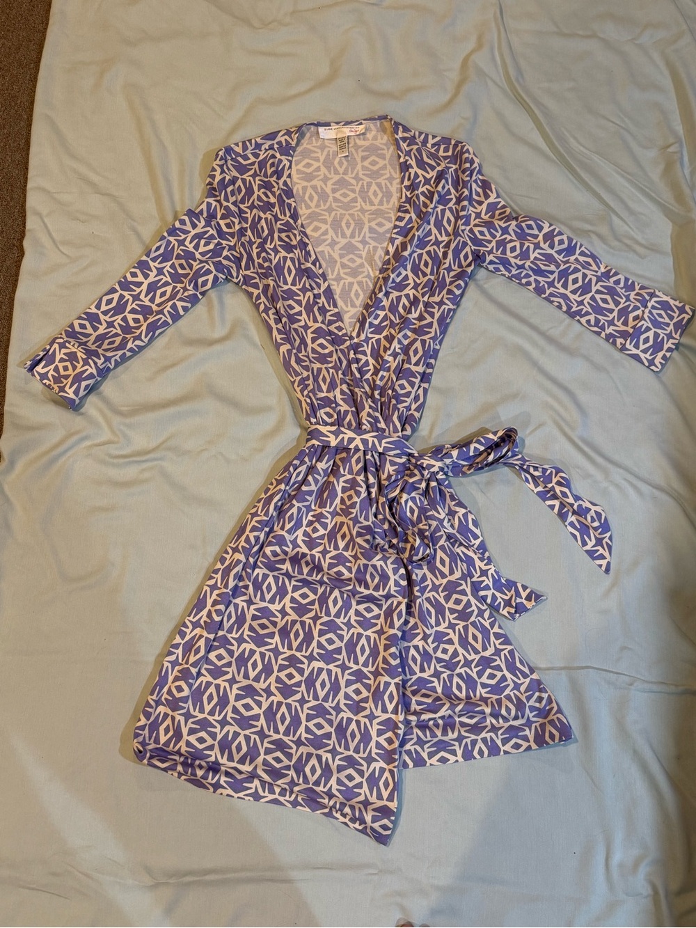 Diane Von Furstenberg Purple & White Printed Wrap Dress